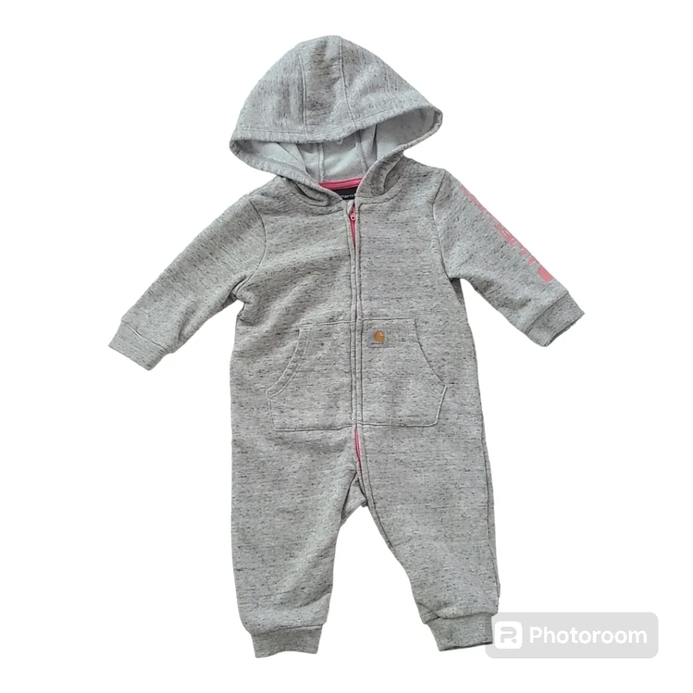Carhartt Jumpsuit Girl's Long Sleeve Front‎ Zip Fleece Lined One Piece Size 6m